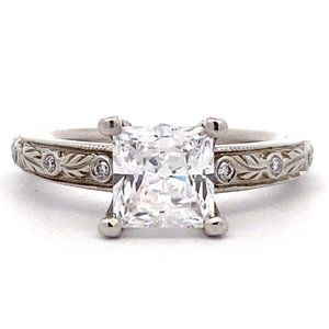 Platinum and 18kw Ritani Diamond Wedding Ring Mounting Semi-Mount with center CZ